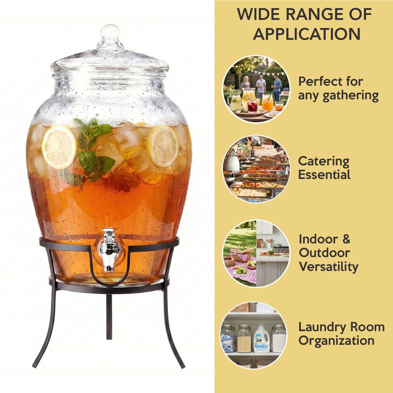 Beverage Dispenser with Metal Rack & Glass Lid 2.7 Gal