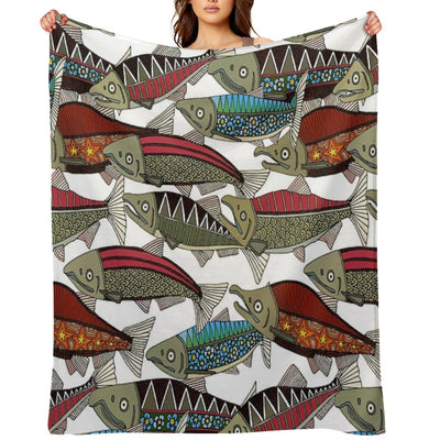 Alaskan Salmon White Anti-pilling Throw Blanket