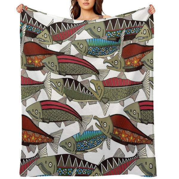 Alaskan Salmon White Anti-pilling Throw Blanket