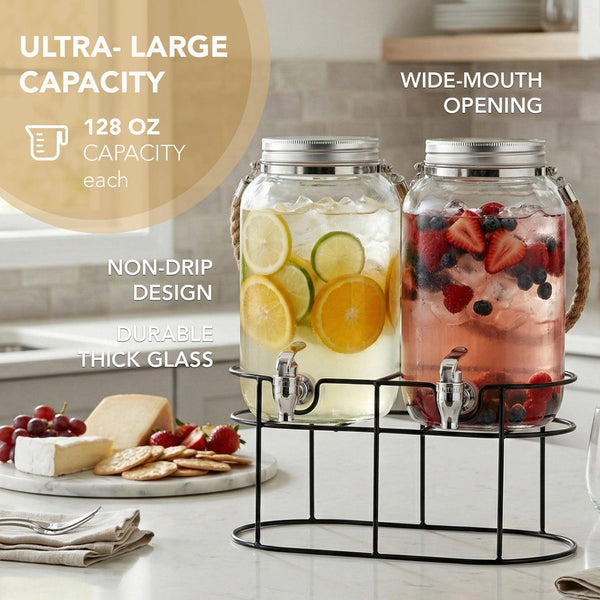 Trent Chalkboard Beverage Dispenser Set with stand & Rope Handle 1 Gal Each