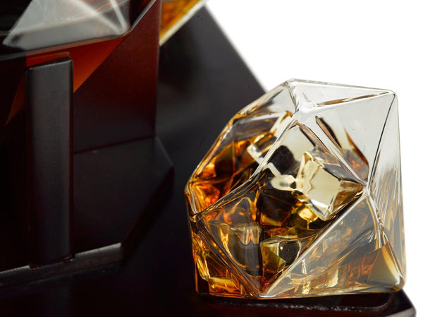 The Wine Savant Diamond Whiskey and Wine Decanter, Great Gift! 750ml With 4 Diamond Glasses and Beautiful Mahogany Wooden Holder Liquor, Scotch, Rum, Bourbon, Vodka, Tequila Decanter