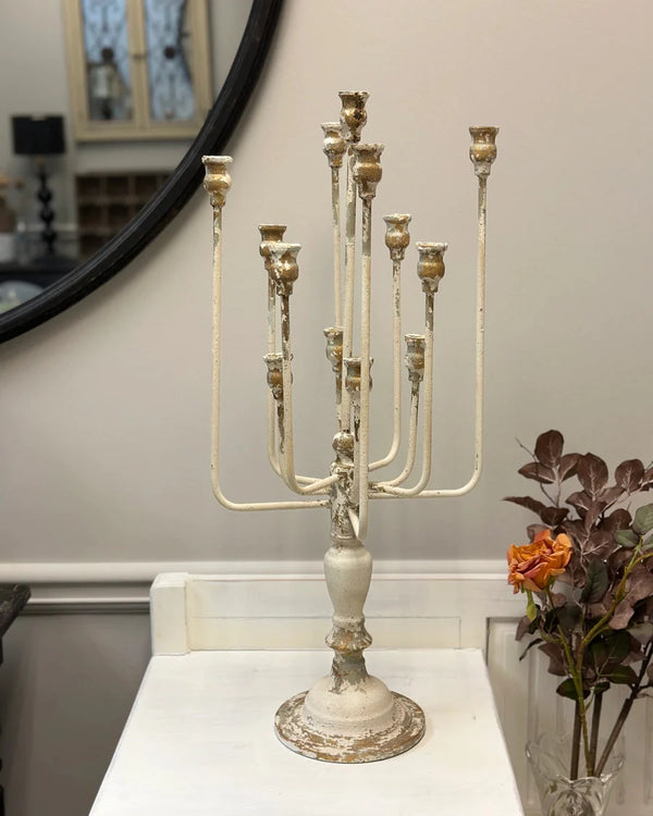 White 13-Candle Iron Candelabra