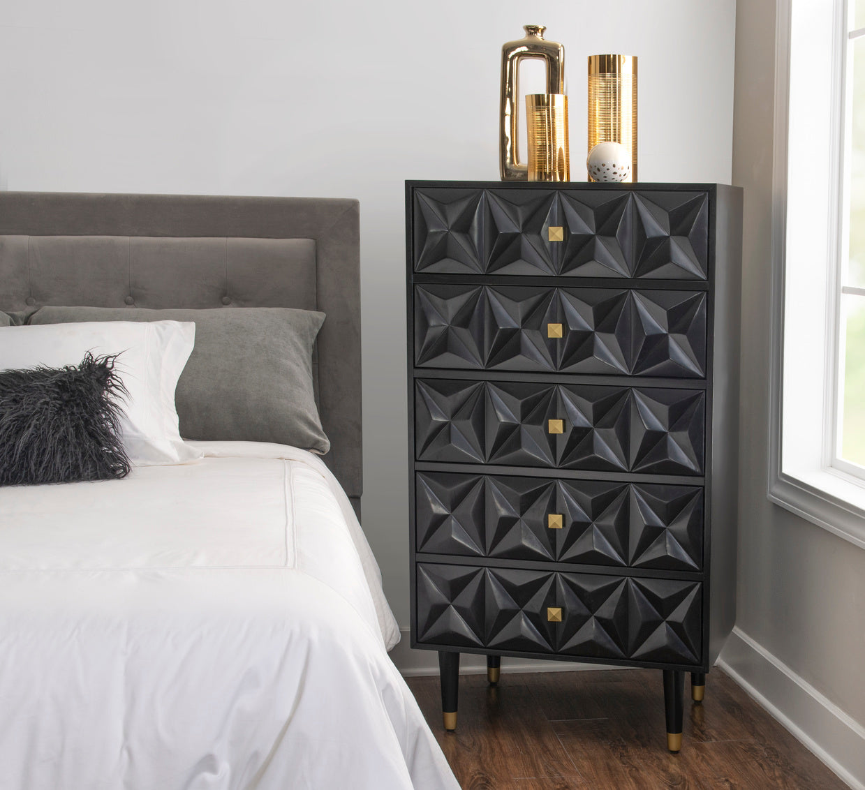 GEO BLACK BEDROOM 5 DRAWER CHEST