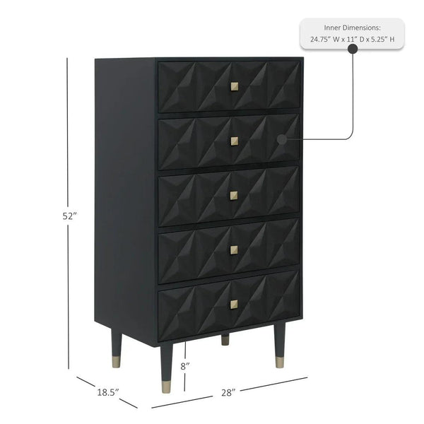 GEO BLACK BEDROOM 5 DRAWER CHEST - Gifts for You 'n Me
