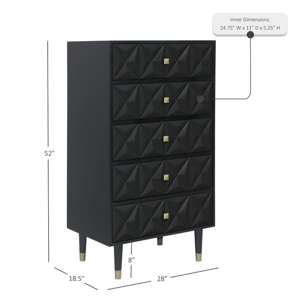 GEO BLACK BEDROOM 5 DRAWER CHEST