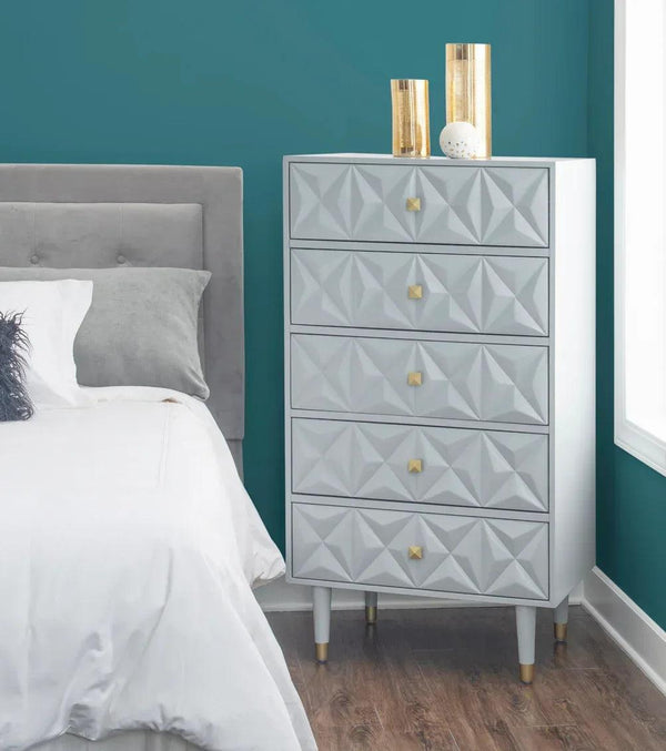 GEO GREY BEDROOM 5 DRAWER CHEST - Gifts for You 'n Me