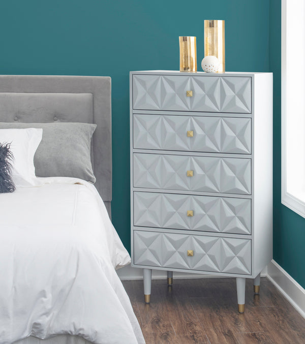 GEO GREY BEDROOM 5 DRAWER CHEST