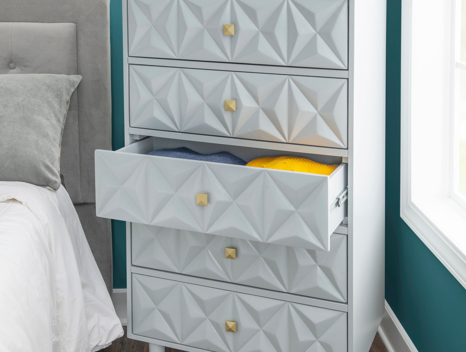 GEO GREY BEDROOM 5 DRAWER CHEST