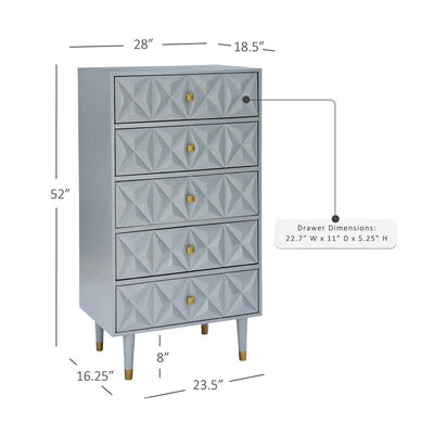 GEO GREY BEDROOM 5 DRAWER CHEST