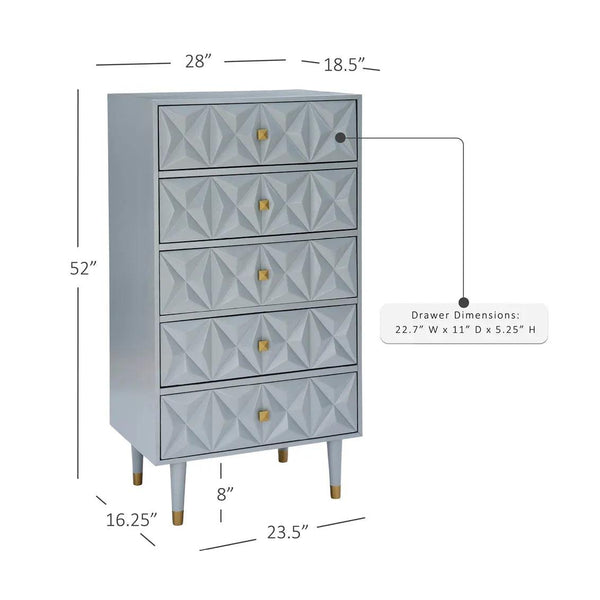 GEO GREY BEDROOM 5 DRAWER CHEST - Gifts for You 'n Me