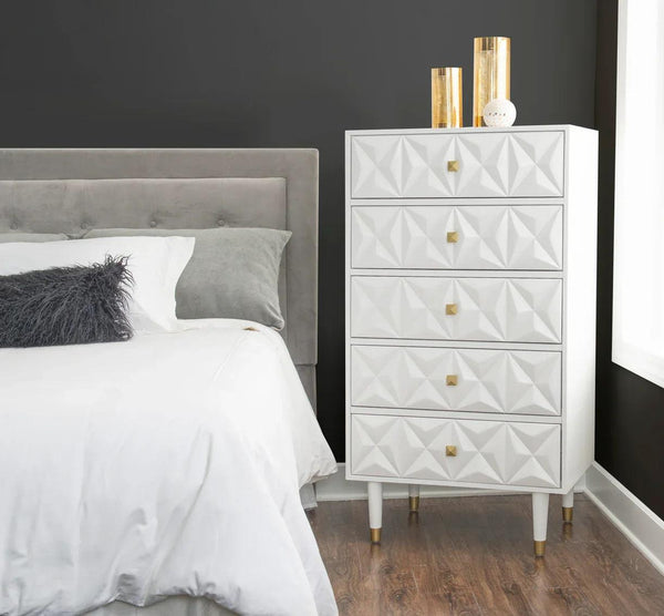 GEO WHITE BEDROOM 5 DRAWER CHEST - Gifts for You 'n Me