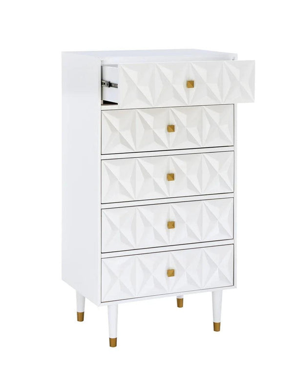 GEO WHITE BEDROOM 5 DRAWER CHEST - Gifts for You 'n Me