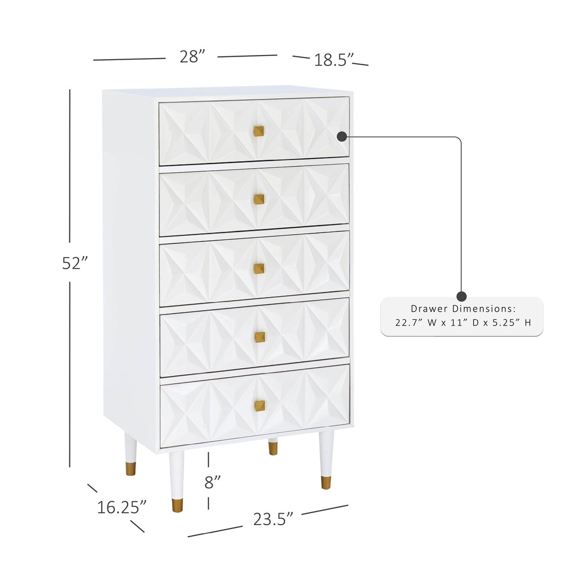 GEO WHITE BEDROOM 5 DRAWER CHEST