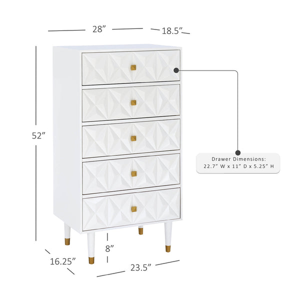 GEO WHITE BEDROOM 5 DRAWER CHEST