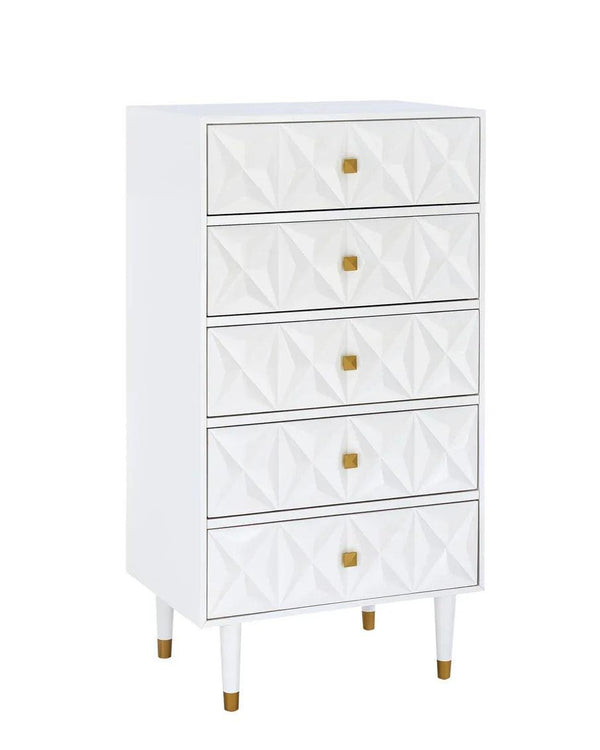 GEO WHITE BEDROOM 5 DRAWER CHEST - Gifts for You 'n Me
