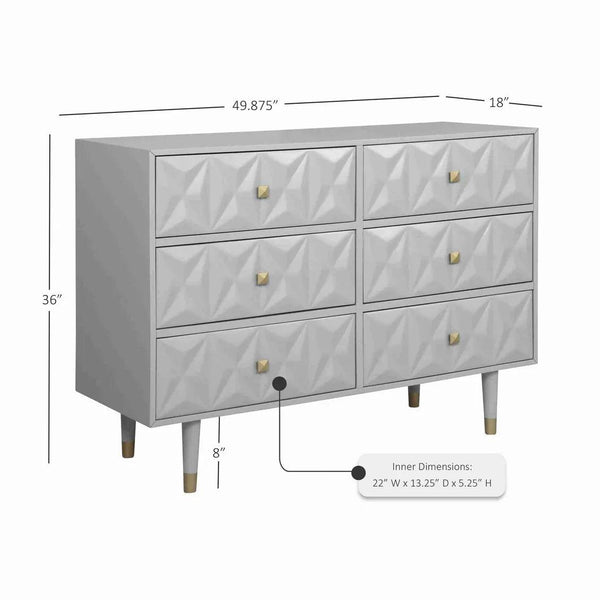 GEO GREY 6 DRWR TEXTURE DRESSER - Gifts for You 'n Me