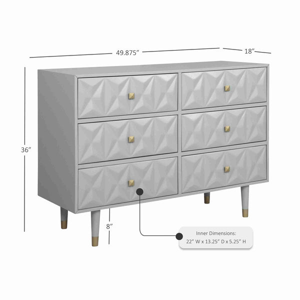 GEO GREY 6 DRWR TEXTURE DRESSER