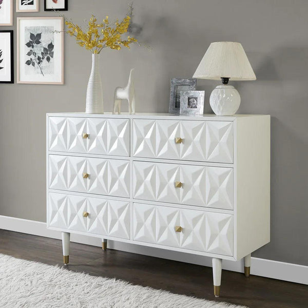 GEO WHITE 6 DRWR TEXTURE DRESSER - Gifts for You 'n Me