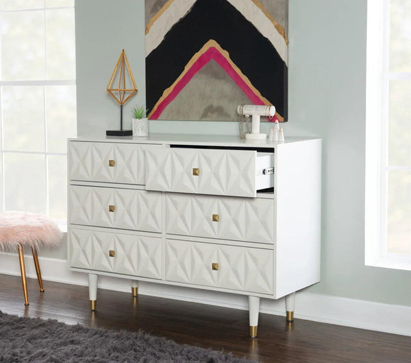 GEO WHITE 6 DRWR TEXTURE DRESSER - Gifts for You 'n Me