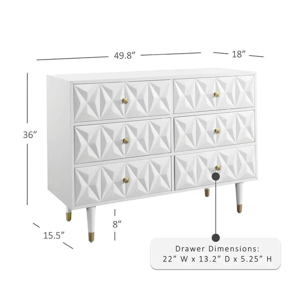 GEO WHITE 6 DRWR TEXTURE DRESSER - Gifts for You 'n Me