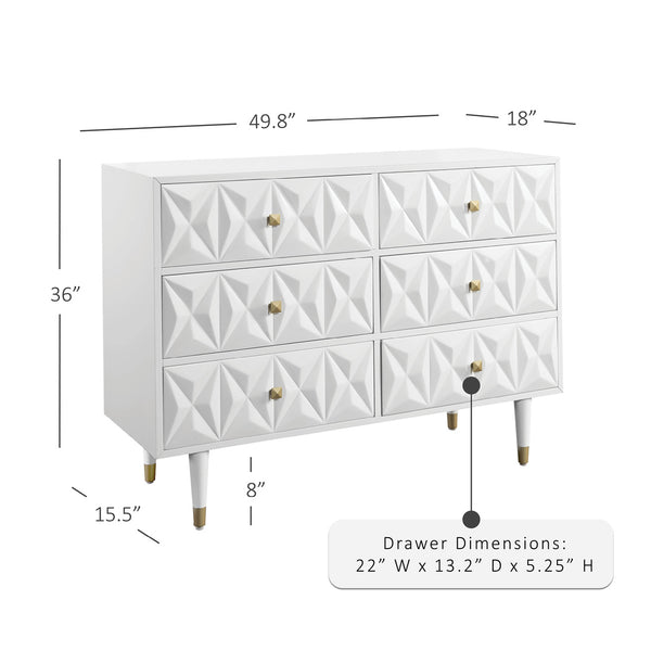 GEO WHITE 6 DRWR TEXTURE DRESSER