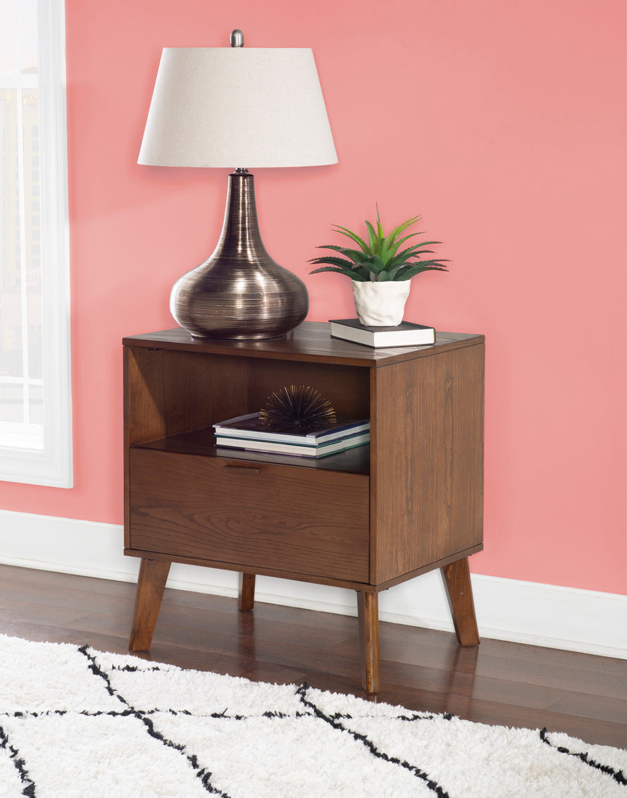 HUDSON MEDIUM BROWN 1 DRAWER NIGHTSTAND