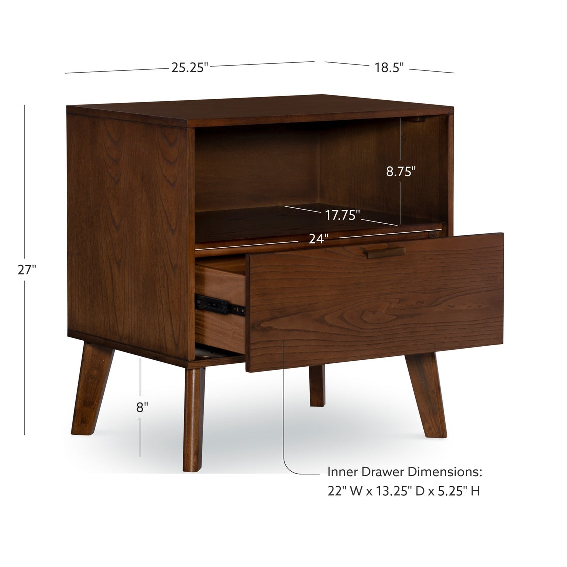 HUDSON MEDIUM BROWN 1 DRAWER NIGHTSTAND