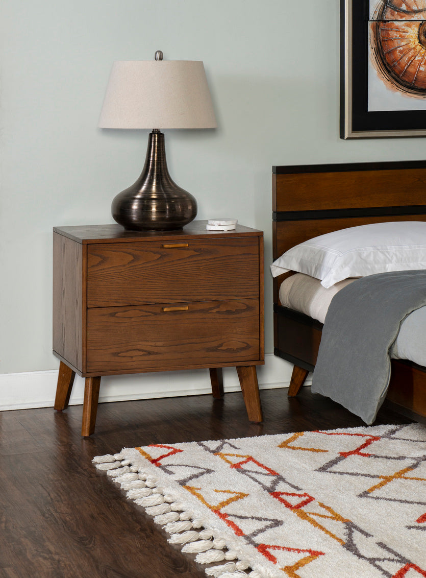 HUDSON MEDIUM BROWN 2 DRAWER NIGHTSTAND