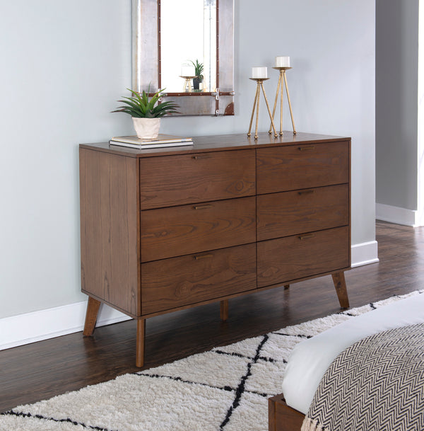 HUDSON MEDIUM BROWN 6 DRAWER DRESSER