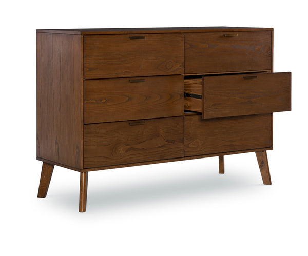 HUDSON MEDIUM BROWN 6 DRAWER DRESSER