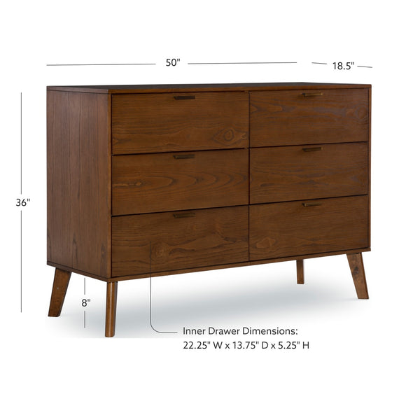 HUDSON MEDIUM BROWN 6 DRAWER DRESSER