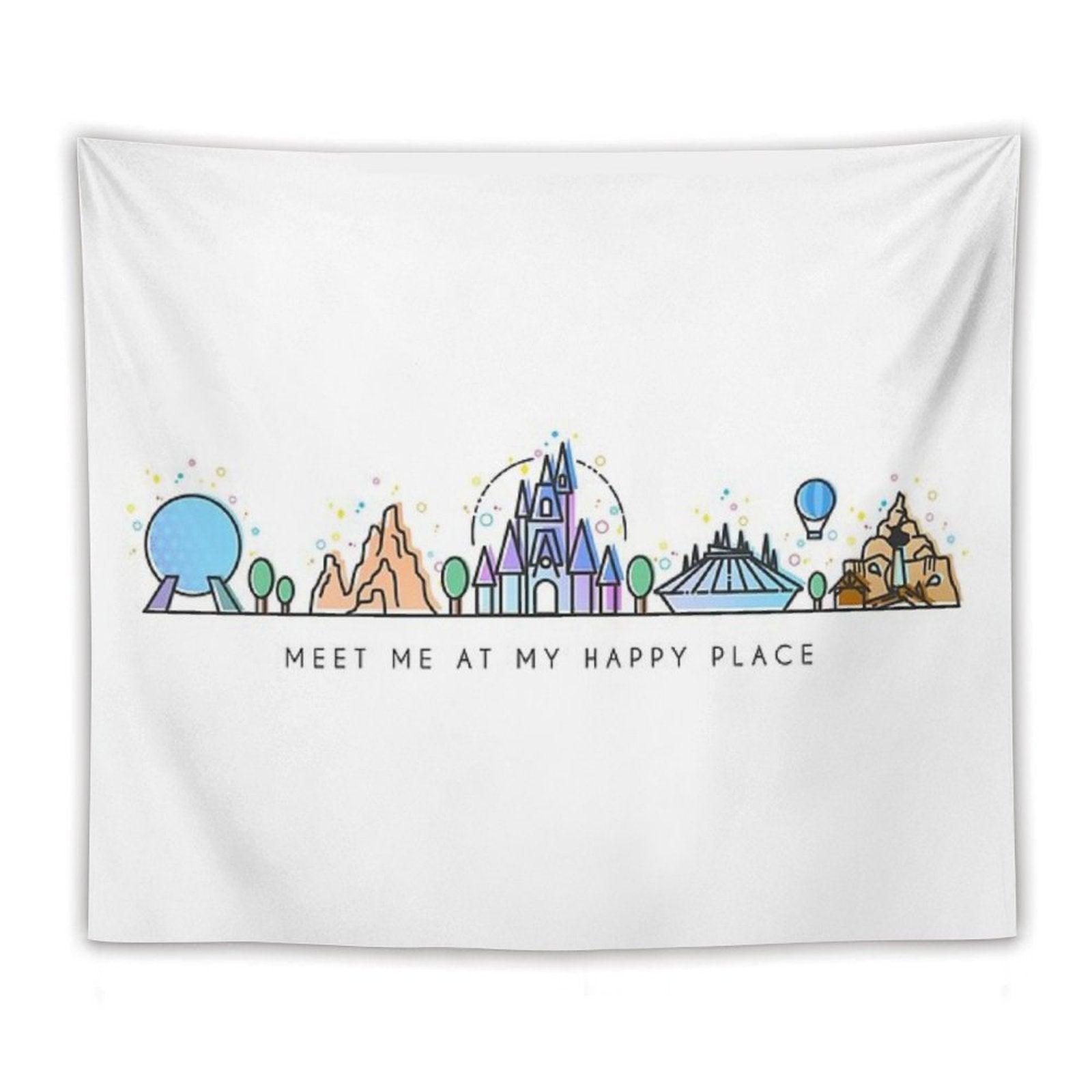 Meet Me at My Happy Place Vector Orlando Theme Park Illustration Design Tapestry