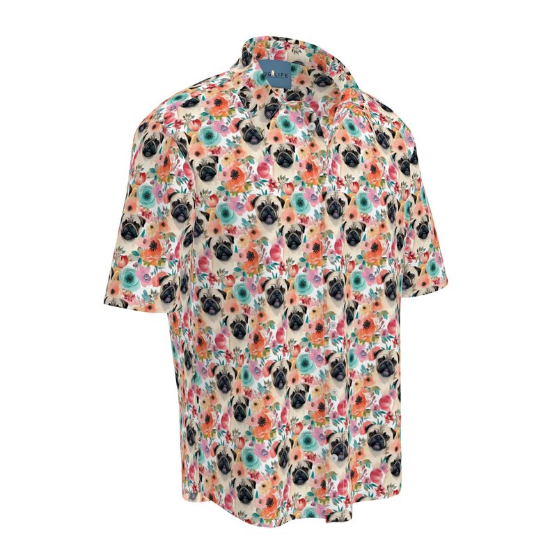 Pug Head Tropical Aloha Camp Shirt