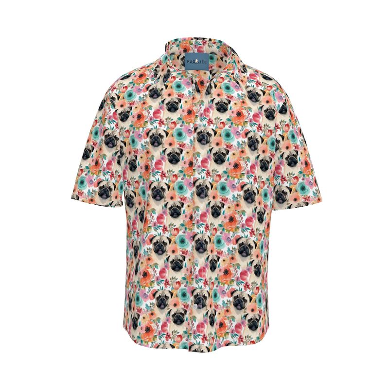 Pug Head Tropical Aloha Camp Shirt
