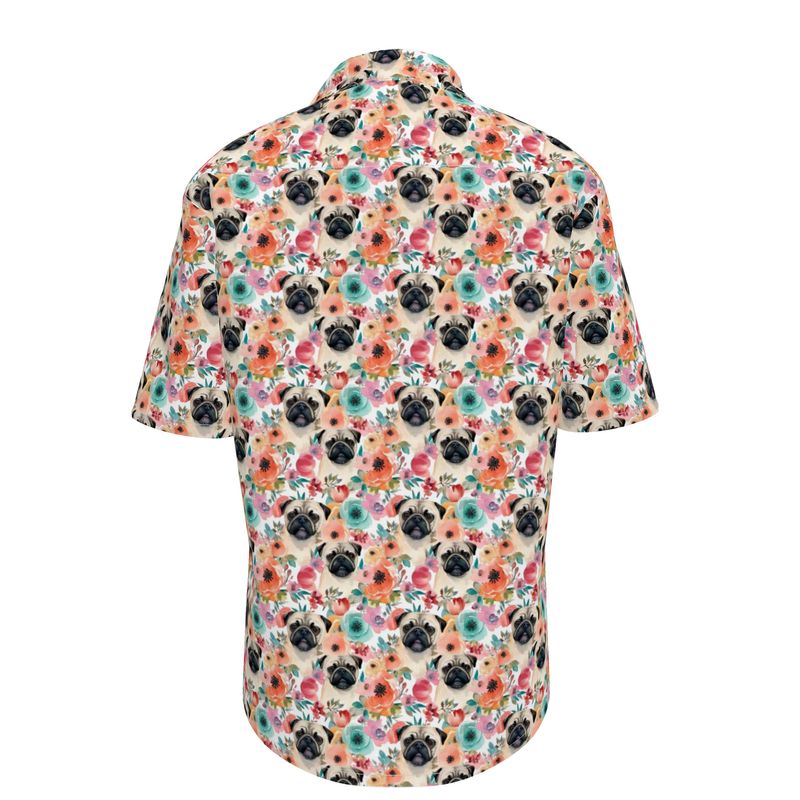 Pug Head Tropical Aloha Camp Shirt