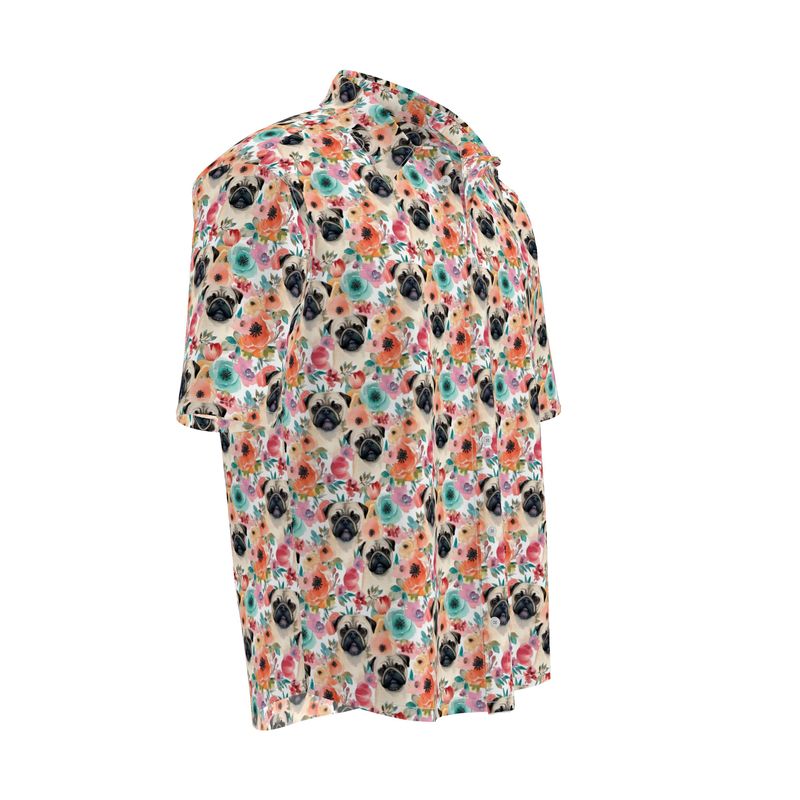 Pug Head Tropical Aloha Camp Shirt