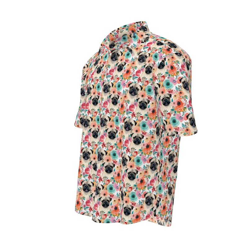 Pug Head Tropical Aloha Camp Shirt