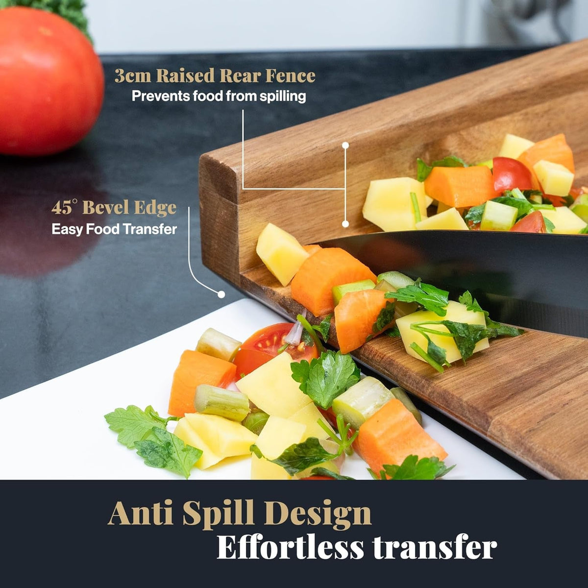 Adaptive One-Handed Wooden Cutting Board with Spikes & Raised Edge