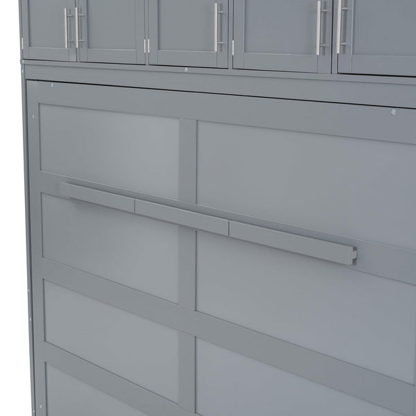 Full Size Murphy Bed Wall Bed with Top Cabinets,Gray