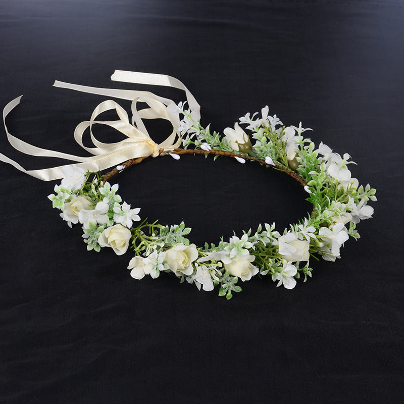 Spring flower wreath fresh simulation flower headdress green plants flowers wedding flower wreath