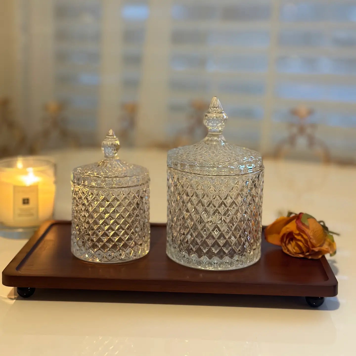 Diamond-Cut Crystal Clear Glass Storage Jar VagabondVintage