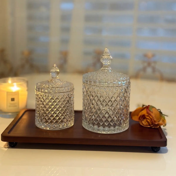 Diamond-Cut Crystal Clear Glass Storage Jar