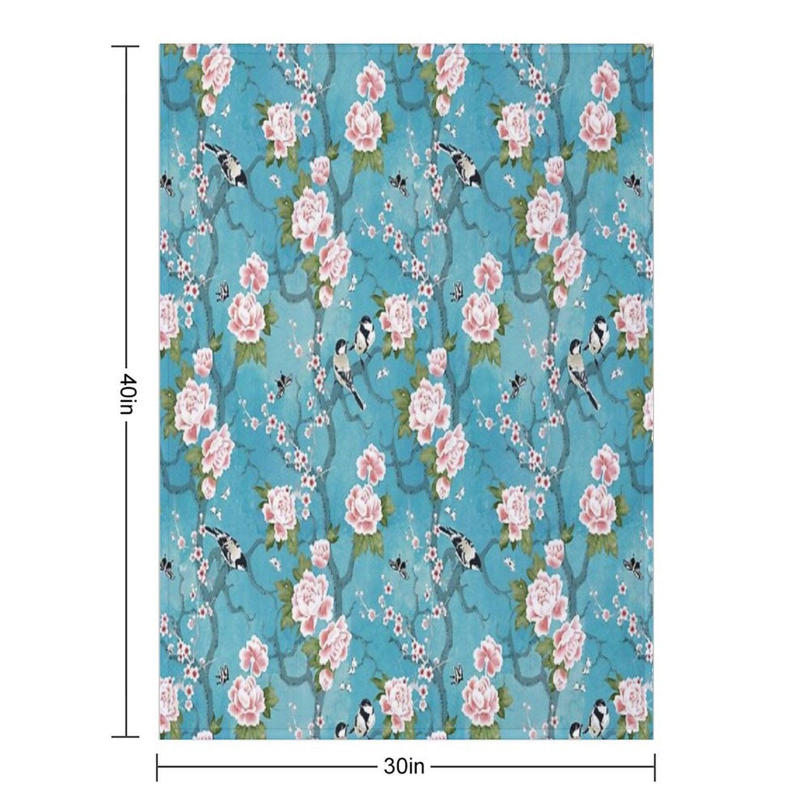 Chinoiserie Birds in Turquoise Blue Throw Blanket