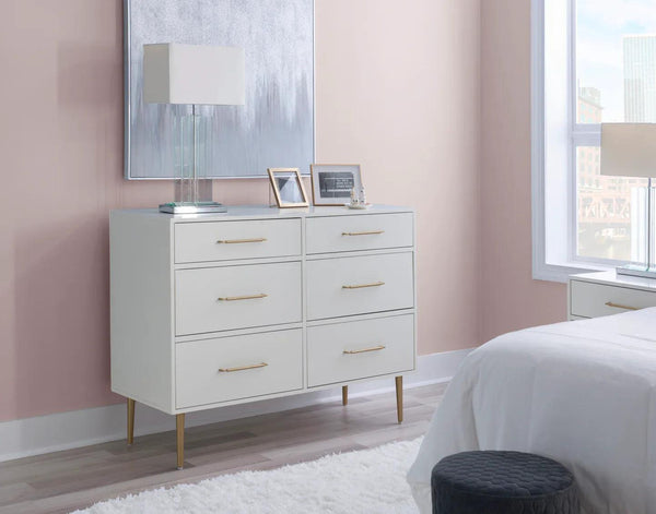 GWYNETH GLAM WHITE 6 DRAWER DRESSER - Gifts for You 'n Me