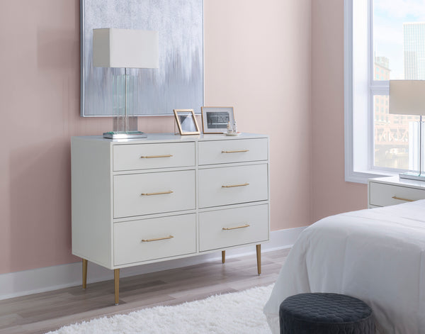 GWYNETH GLAM WHITE 6 DRAWER DRESSER