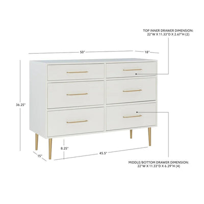 GWYNETH GLAM WHITE 6 DRAWER DRESSER