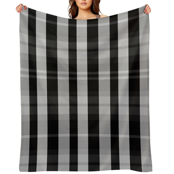 Black And White Evander Hand Drawn Textured Plaid Pattern Versatility Throw Blanket