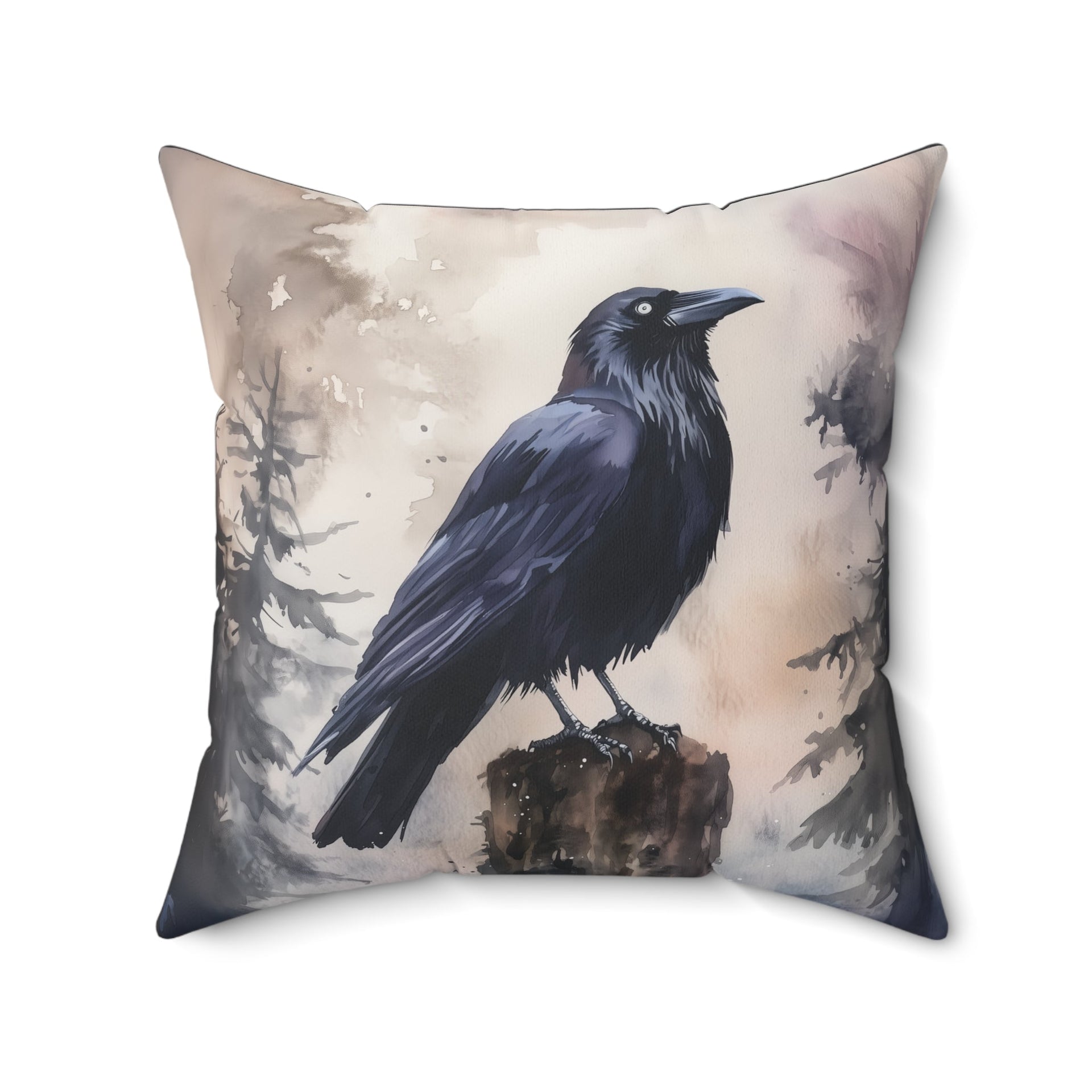 Microsuede Cushion / Halloween Art / Raven in the Forest /