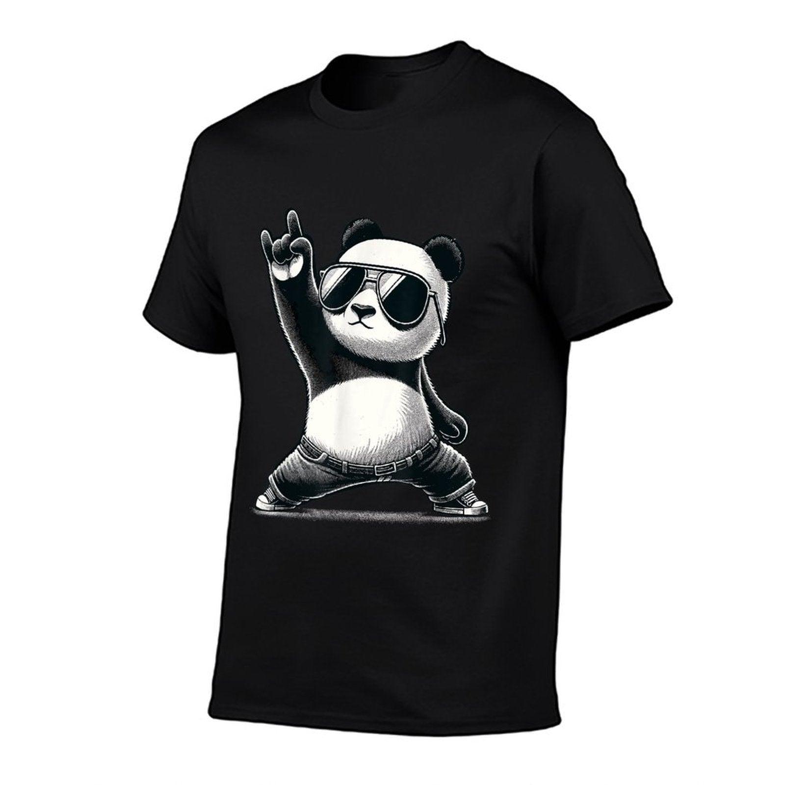 Retro Panda Rock Music Gift Men Kids Women Funny Panda T-Shirt