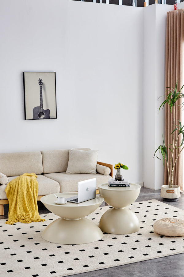 Set of 2 Milk White Coffee Table and End Table With Storage.